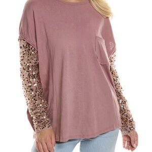 Free People lavender shadows Sequin Sleeve Long Sleeve Top